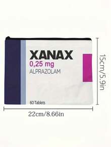 1个Leksal Xanax（阿普唑仑）药品收纳袋 - 0.25毫克阿普唑仑片剂收纳袋，带拉链，可作化妆包、印花图案收纳袋、小物件收纳袋、化妆品收纳袋、洗漱包、化妆刷收纳袋、手拿包，轻便可折叠收纳袋 - 彩色 - 查看 6