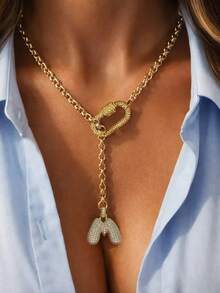 1pc Women's Round Bead Chain Necklace With 3D Letter Pendant And Mountain-Shaped Clasp, Elegant Sophisticated Fashion Design, Suitable For Holidays Or Parties - Golden - View 28