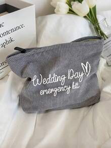 1 pieza Bolsa de emergencia de maquillaje para novia - Bolsa de cosméticos de poliéster personalizada, organizador con cremallera ligero, lavable a máquina, resistente a la decoloración, plegable - Elegante neceser blanco - Multicolor - Ver 16