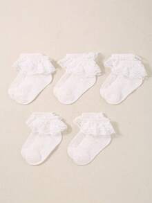 10/5/1 Pairs Set Baby Girls Lace Trim Dance Socks, Featuring Unique Loose Lace Edge Design, Non-Binding, Suitable For 0-36 Months Baby Girls Party And Gift Wearing. These Adorable Socks Are Made Of Comfortable Breathable Fabric, Soft And Cozy, Matching With Various Outfits And Dresses, Perfect Valentine's Day Gift. - Multicolor - View 6