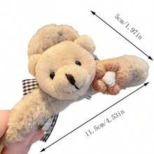 1pc New Adorable Fluffy Teddy Bear Hair Clip Claw Clips Winter Hair Accessories - màu nâu - Xem 5
