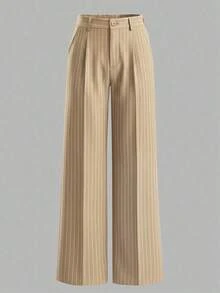 ANCHOSE Women's Minimalist Commuter Elastic Waist Black & White Striped Pants, Spring/Summer - Màu Khaki - Xem 3