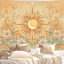 1pc Sun And Moon Tapestry Vintage Bohemian Wall Hanging Sun Moon Floral Vintage Mystical Scene Tapestry, Wall Hanging Tapestries, Fashion Aesthetic Horizontal Wall Tapestry Hanging, Modern Pattern Print Art Tapestries, Wall Decor For Bedroom, Living Room, Dorm, Party - Unique Birthday & Holiday Gift For Friends, Women, Yourself, Dorm Room Accessory(40x30in/60x40in/60x51in/80x60in/90x60in) - 5 - 查看 2