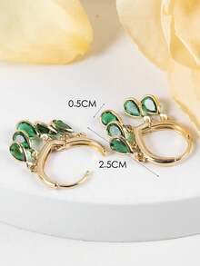 1 par de pendientes de aro elegantes, versátiles y de alta calidad con gota de agua, corazón, flor y circonita redonda en oro, plata, rosa, multicolor, melocotón y blanco, adecuados para uso diario, bodas, galas, fiestas y regalos para amigas - Verde - Ver 4