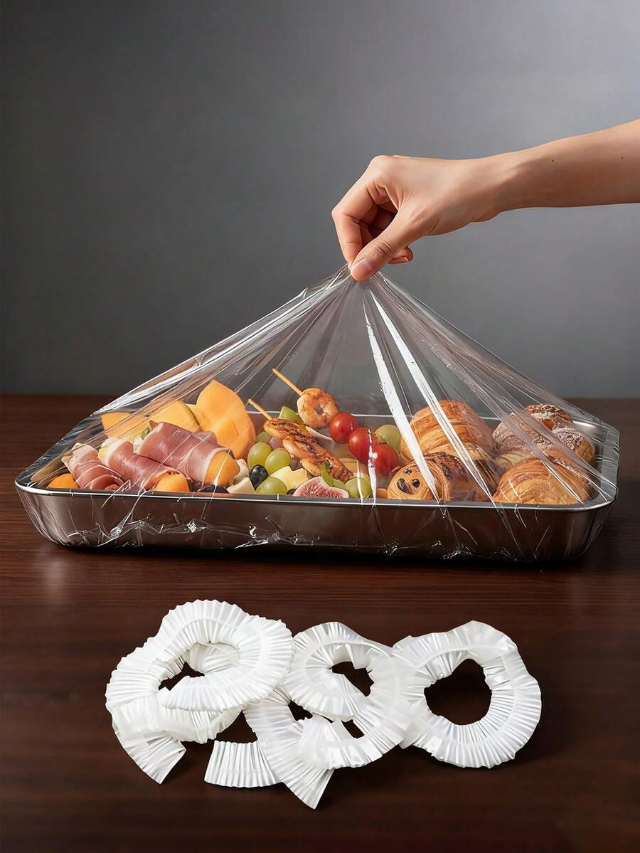 100pcs Disposable Cling Film Covers, Versatile Kitchen Dust Proof Covers, Elastic Self-Sealing, Fit Bowls, Plates, Appliances, Thick PE Disposable Dust-Proof & Fresh-Keeping Covers, Suitable For Refrigerator, Air Fryer, Kettle, Household Essential