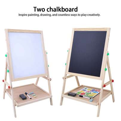 Tablero de dibujo de madera 2 en 1 de doble cara para bebés y niños.