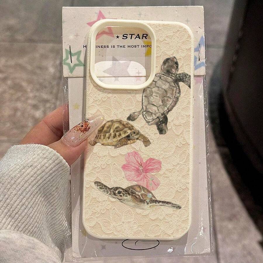 1个TPU软蕾丝海龟图案手机壳，兼容 17 Pro Max/17/16 Pro Max/15/13/12/11、S20 FE/A15/S24/A55、Note 11/12/13 Pro，全包防震保护套，国际版，非国内版 - 白色 - 查看 1