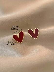 1 par de pendientes minimalistas asimétricos con forma de corazón, estilo vintage chic, para uso diario, regalo para mujeres, San Valentín, mamá, madre, Día de la Madre - rojo - Ver 4
