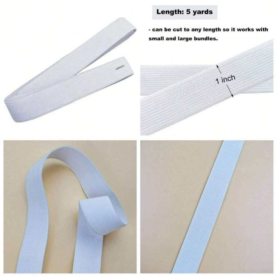 Knit Elastic Band For Sewing 1 Inch Wide 5 Yard Spool White Stretch Waistband Fabric - 1 - View 1
