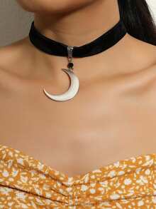 1 chiếc vòng cổ mặt trăng nhung kiểu retro phong cách Gothic Punk, thích hợp để đeo hàng ngày và trong các buổi tụ họp. - Màu Bạc Cổ - Xem 2