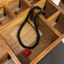 1条时尚简约玻璃珠项链，配ABS塑料心形吊坠，适合作为礼物或日常佩戴 - 愛心吊墜項鍊 - 查看 7