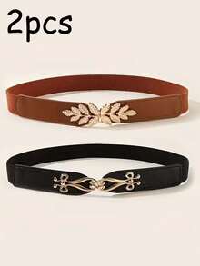 2pcs Fashion Elastic Waist Belt | Geometric Girl Dress And Sweater Jacket Waist Belt With Alloy Buckle - Multicolor - View 6