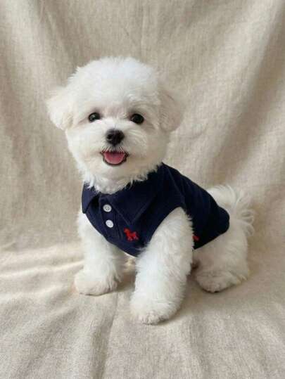 1pc Pet Dog/Cat Spring/Summer/Autumn Solid Color Embroidered Polo Shirt Vest, Blue/Pink/Multiple Colors Available, Lightweight Breathable, For Small/Medium Dogs, Suitable For Poodle, Teddy, Ragdoll Cats Etc.