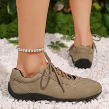 新款休闲复古平底运动鞋，女士软底芭蕾舞鞋 - 卡其色 - 查看 4
