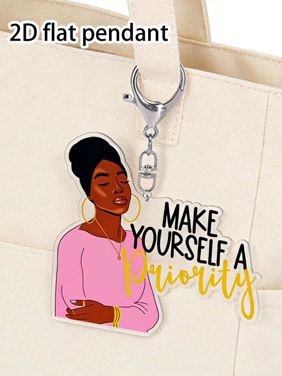 1 Stück Acryl Elegante Frau Schlüsselanhänger - "Mache dich selbst zur Priorität", inspirierende Themen für Frauen, stilvoller Taschenanhänger, 2D dekorative Hängezier, Karabinerverschluss Anhänger, multifunktionaler Alltagsanhänger, ideal für Autospiegel, Schlüsselanhänger, Rucksack, Kopfhörer, Autoschlüssel, perfektes Muttertagsgeschenk, Frauentagsgeschenk, Jahrestags- oder Geburtstagsgeschenk, Partyartikel oder Überraschung für den Alltag - Verschiedenfarbig - Übersicht 1