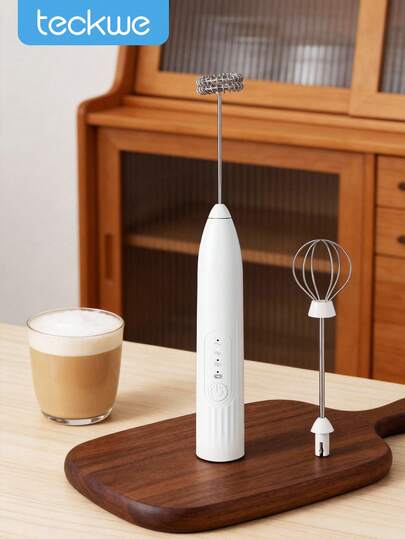 Teckwe Milk Frother Handheld Battery, Electric Foam Maker Frother Wand, Drink Mixer With Stainless Steel Whisk For Coffee, Matcha, Lattes, Cappuccino, Cream Frother & Blender, White
