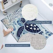 1pc Turtle Pattern Non-Slip Bath Mat, Bathroom Floor Mat, Bathroom Rug, Door Mat, Area Decor Rug, Printed Rug - Faux Cashmere Material, Blue & White Ocean Design, Machine Washable, Suitable For Bathroom, Kitchen And Holiday Decor, Ideal Gift, Bathroom Floor Mat - Turtle Pattern - View 11