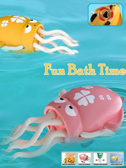 1PC Wind-Up Cute Squid Bath Toy, Interactive Swiming Crawling Water Toy For Toddlers 3+,Sensory Bath Toy For Kids Bath Time Fun,Interactive Dancing Squid For Kids Early Education