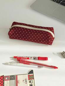 Large Capacity Pencil Case/Storage Pouch With Polka Dot Pattern, Colorful Pastel Design, Cute, Instagrammable, Korean Style, Simple, Stylish, Multifunctional, Perfect For High School, Middle School, And Female Students, Perfect For Stationery And Cosmetics Storage, Back To School, New Life, And Gifts - 1 mảnh màu đen - Xem 3
