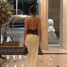2026 Summer New European And American Women's Fashion Sexy Deep V Backless Lace See-Through Slim Fit Bodycon Dress For Women - 粉紅色 - 查看 3