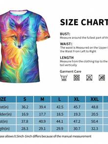 Fox Rainbow Men's T-Shirts Funny T-Shirt For Women 3D Graphic Print Crewneck Tees Summer Shirts For Men Casual Short Sleeve Tee,Polyester - 黑色 - 查看 5