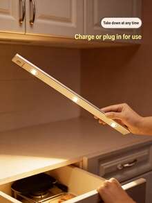 1pc Cat Eye Motion Sensor Cabinet Light USB Rechargeable LED Light Strip Dimmable 3 Color Temperatures Suitable For Kitchen Wardrobe Cabinet Bedroom Hallway - Three Colors Of Light - View 10