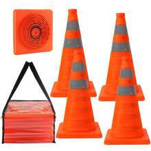 4 Peças Cones de Segurança de Tráfego Retráteis e Dobráveis de 45cm com Bolsa de Armazenamento, Cones de Estrada Retráteis Reflexivos Laranja, Sem Necessidade de Montagem, Para Estacionamento Rodoviário, Prática de Direção, Barreiras de Construção ao Ar Livre, Material Durável de Poliéster - 4 peças - Visão 1