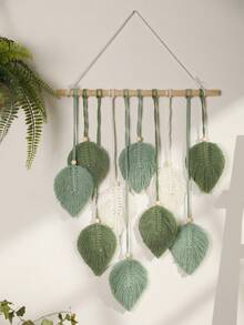 1pc Green Leaf Woven Wall Hanging, Bohemian Rustic Style Wall Decor, Handmade Woven Art Decoration, Scandinavian Minimalist Home Decor, Suitable For Living Room, Bedroom, Entryway, Dorm, Apartment, Farmhouse Hanging Ornament, Gift - Multicolor - View 6