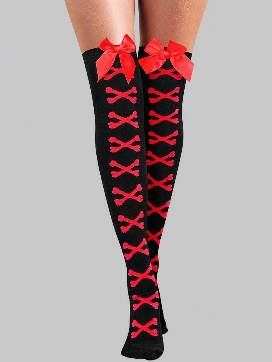 Halloween Rose Bone Fishnet Tights, Women Costume Skeleton Ghost Role Play Pantyhose - Black - View 1