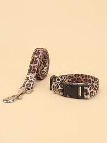 1 Set Leopard Print Pet Collar + Leash 2pcs, Durable & Comfortable For Small/Medium Dogs & Cats, Suitable For Daily Outdoor Use - Multicolor - View 1
