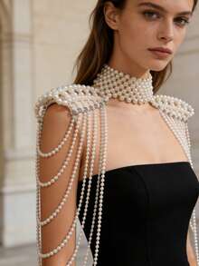 ZHENGHEN Rhinestone Tassel Body Chain Shoulder Accessory, Suitable For Queen's Ball Party Attire, Pair With Formal Suit To Showcase Queen-Like Elegance - White - View 7