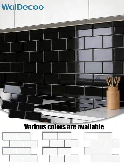 WalDecoo 4pcs/10pcs/20pcs 3D Glossy Subway Tile Peel And Stick Wallpaper, Waterproof Self-Adhesive Backsplash For Kitchen Bathroom, Removable Vinyl Wall Sticker Home Decor