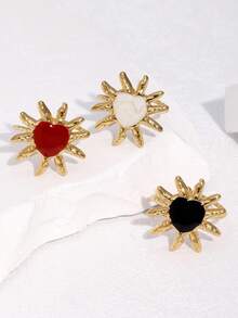 1pc Fashionable Creative Personality Niche Design Delicate Gold-Plated Stainless Steel Sun Heart Shaped Open Ring, Suitable For Women's Daily, Party, And Date Wear - Open Ring - View 1