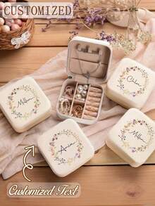 Hộp đựng trang sức du lịch hình chữ nhật cổ điển lót vải, có thể tùy chỉnh tên, khóa kéo và ngăn cài, hộp quà tặng đa năng cho phù dâu, không cần nguồn điện, dùng để đựng trang sức | Thiết kế chi tiết hình trái tim | Lớp lót vải, hộp quà tặng trang sức, hộp đựng trang sức - Nhiều màu - Xem 2