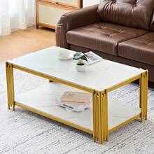 Coffee Tables - Gold+White + MDF+Metal - View 7