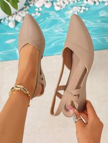 Women's Pointed Toe Kitten Heel Sandals, Casual Fashionable Spring/Summer Outdoor Beige Elegant Formal Ladies Sandals - Apricot - View 1