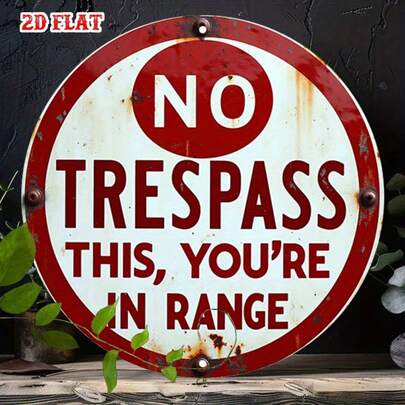 1pc 7.8x7.8 Inch Round "No Trespassing" Sign, "Keep Out" Round Plaque, Private Property Metal Warning Plate - Vintage Metal Wall Art, Metal Decor, Suitable For Home, Garage, Restaurant, Cafe Wall Decoration Signage, 2D Flat, Pre-Drilled Holes As Shown In Size