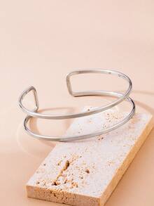 1 pieza Brazalete geométrico simple para mujeres - Plateado - Ver 2