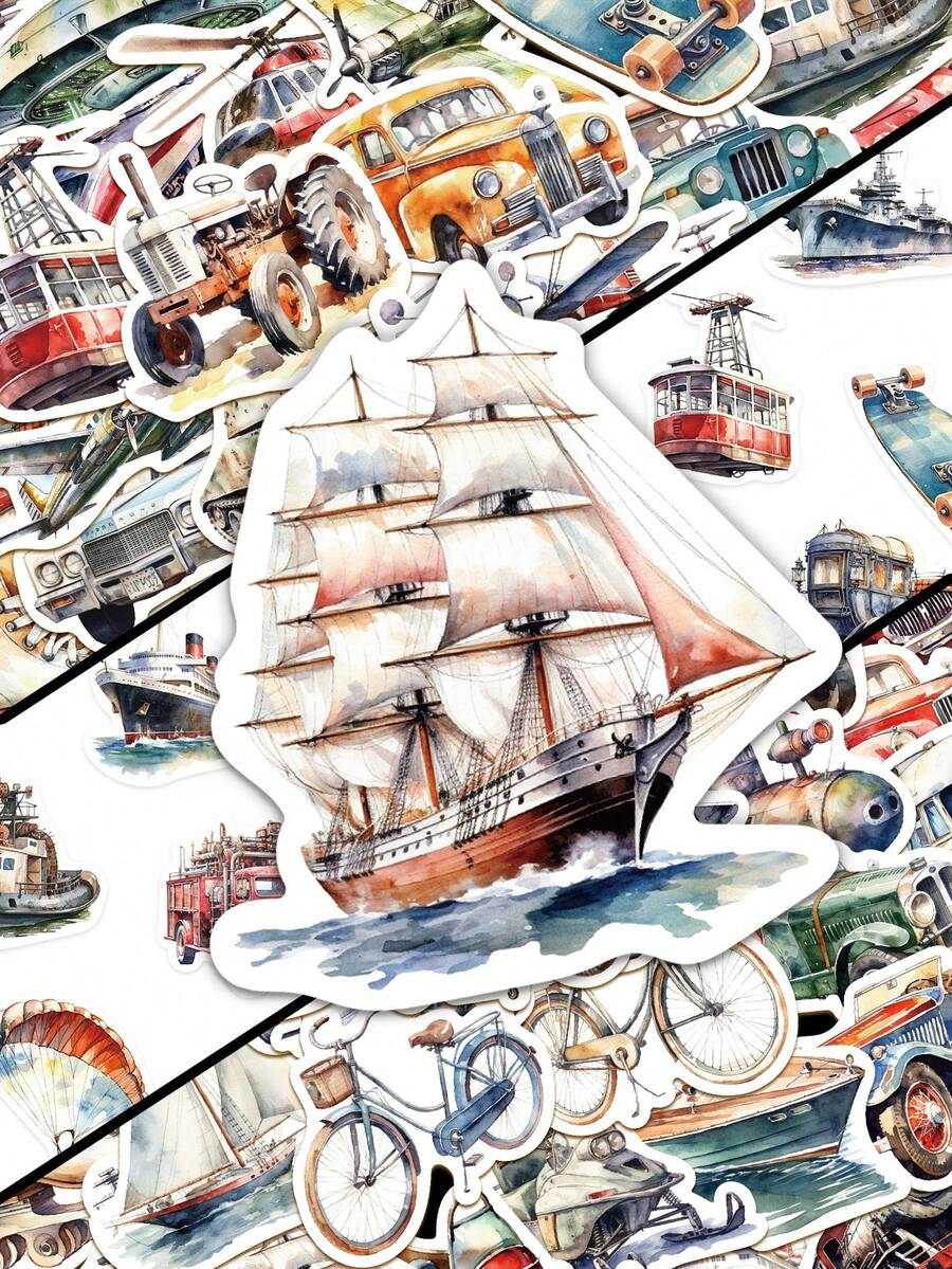 50pcs Travel Tools Stickers - Irregular Shapes Perfect For Planners, Phone Cases, Tablets, Guitar Manuals, Party Packaging, And Decorative Decals Suitable For Glass Surfaces - Easy To Peel And Stick Ideal For Party Favors, Rewards, And Holiday Gifts