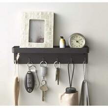 Key Holder Shelf With Hook Wall Mounted 6 Hooks Self Adhesive Metal Key Rack With Mail Organizer Tray Key Hanger For Entryway Hallway Kitchen Farmhouse Decor Fvv - As Pic - View 1