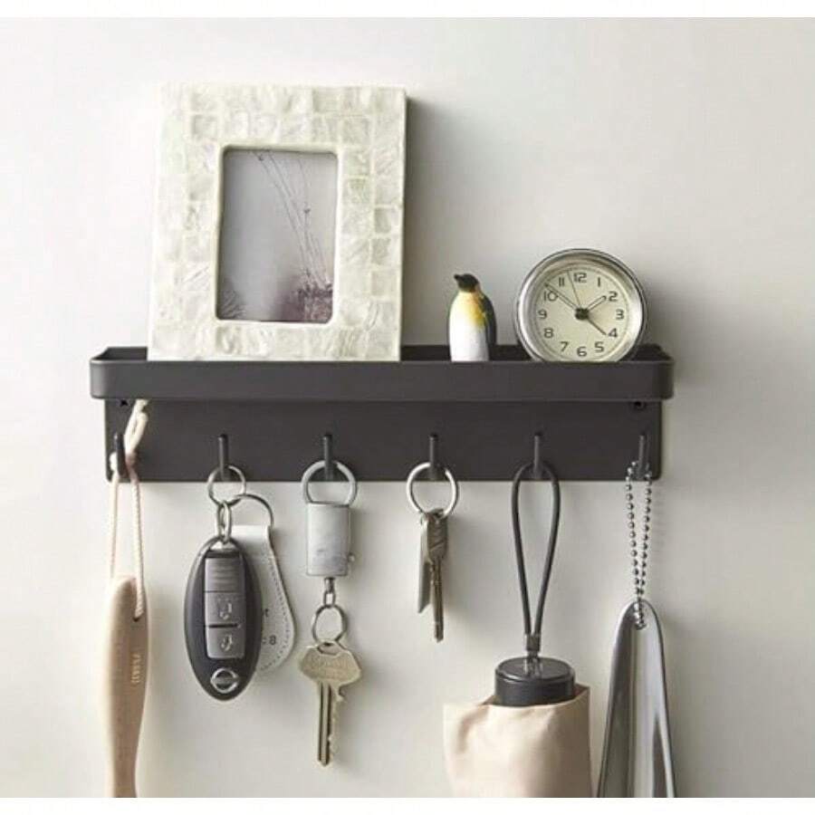 Key Holder Shelf With Hook Wall Mounted 6 Hooks Self Adhesive Metal Key Rack With Mail Organizer Tray Key Hanger For Entryway Hallway Kitchen Farmhouse Decor Fvv - As Pic - View 1