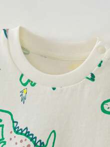 mini bala Áo thun in hình khủng long cho bé trai, 100% cotton, mềm mại, thoáng khí, nhẹ, thích hợp mặc hàng ngày, mẫu mới năm 2026. - Tông màu vàng-xanh - Xem 6