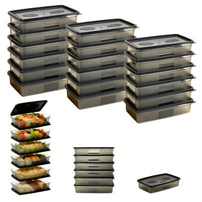 3/6/12 Pcs Stackable Food Storage Containers With Lids, Plastic Meal Prep Lunch Boxes, Microwave & Dishwasher Portion Control Containers For Kitchen, Fridge, School, Office, Picnic