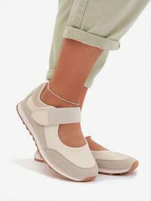 Women's Sporty Half Shoes With Hook-And-Loop Fastener, Made Of Natural Leather, Lightweight, Comfortable, For Everyday Use Beige Black - Beige - View 9