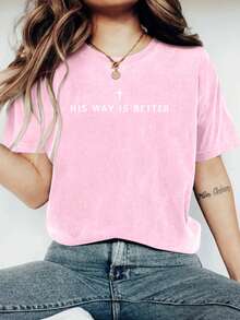 His Way Is Better Christian Shirt Comfortable Color Cute Christian Merch Jesus Shirt Simple Christian Faith Gift For Teenagers Christian Clothing - 粉色 - 查看 9