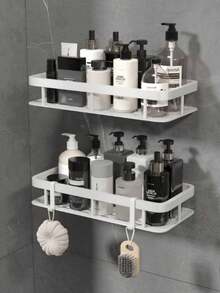 [Space Saving | No Drill] Large Capacity Wall Mounted Shower Caddy | No Drill Installation, Space Saving, Easy To Install | Bathroom And Kitchen Floating Storage Rack For Toiletries, Cosmetics And Miscellaneous (Random Color) - White - View 4