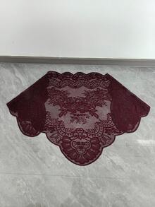 130厘米*60厘米/1件 女士优雅镂空头饰，小众奢华婚礼头纱，教堂仪式头纱，沙发装饰，精致花卉工艺品，柔美法式浪漫深酒红色蕾丝饰边 - 1pc 深酒紅色 - 查看 4
