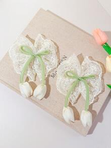 2 Stück Modische süße rosa große Mesh-Schleife Tulpenblumen Haarspangen für Frauen, elegante minimalistische Prinzessin Mesh-Schleife Quasten Blumen Haarschmuck, geeignet für den täglichen Gebrauch, Fotografie, Haarspangen - Pink - Übersicht 15