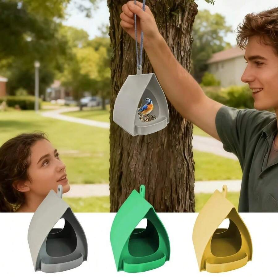 Comedero de pájaros colgante de gran capacidad, comedero de pájaros para exteriores, casa para pájaros, comedero de jardín para gorriones, pinzones, balcón, patio, porche - Unitalla - Ver 1