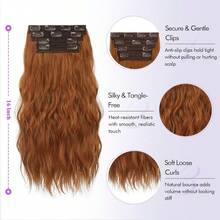 Extensiones de Cabello Sofeiyan con Clip, 4 Piezas de 40 para Mujer, Extensiones de Cabello Sintético Rizado y Grueso para Clip-in, Postizo Natural Suave con Clip – Rubio Miel con Marrón Claro - marrón cobre - Ver 3